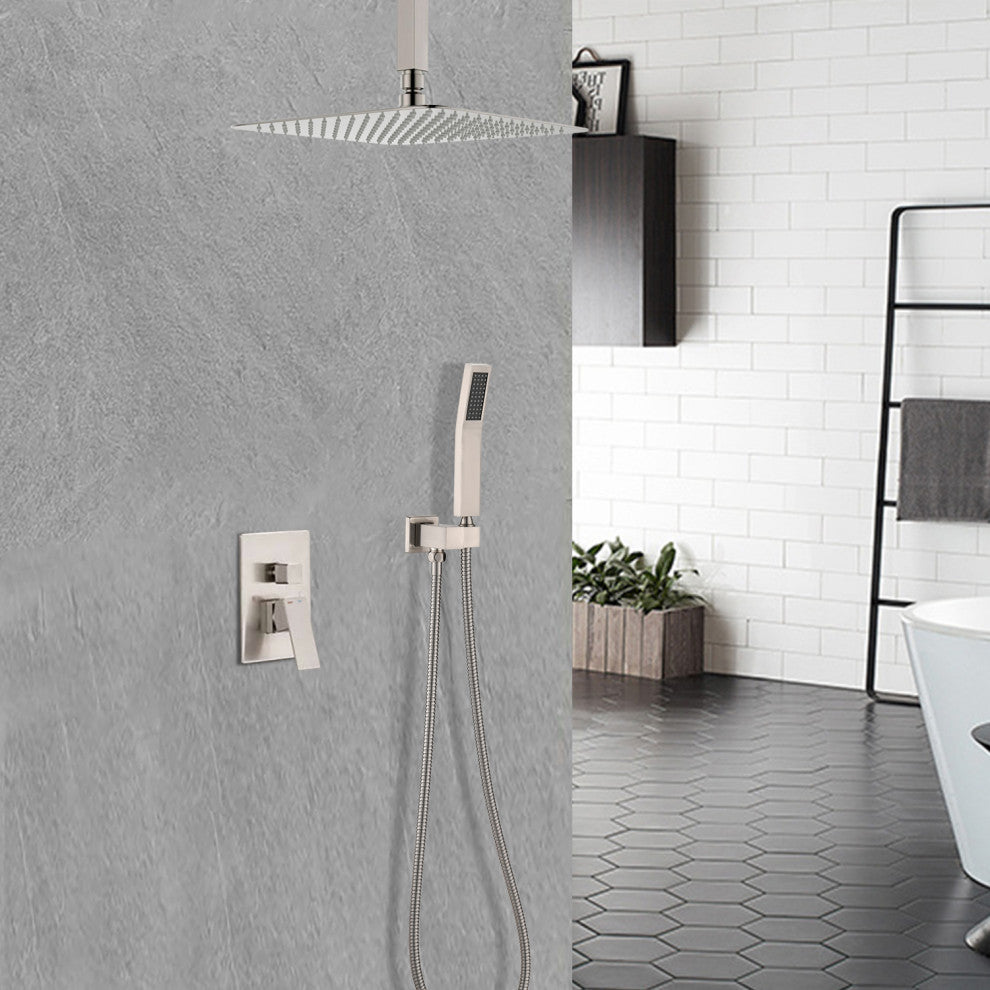 Ceiling Mounted Shower System Set With 10" Rain Shower Head, Brushed Nickel