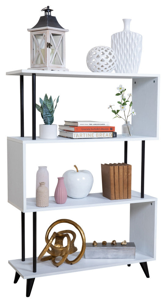 Danya B. Breuer 4-Tier White S-Shaped Bookcase With Black Hardware Accents