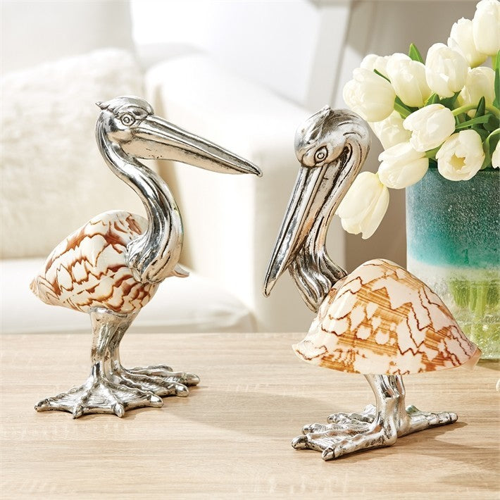 Tozai Shell Sculpture Pelicans, 2-Piece Set
