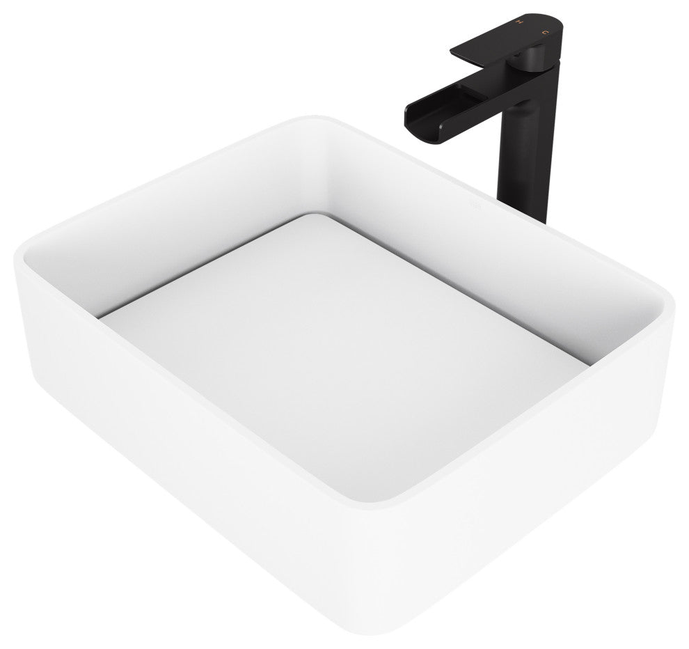 Jasmine 18"L x 15"W MatteStone Vessel Sink and Amada 10"H Faucet Set