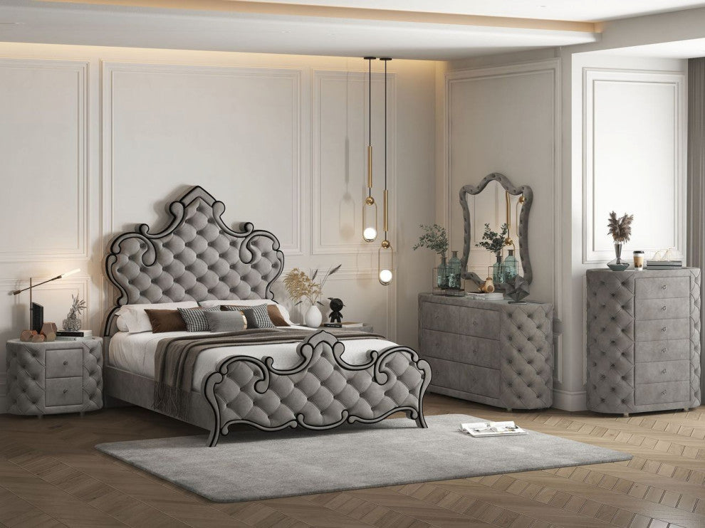 ACME Perine Eastern King Bed, Gray Velvet