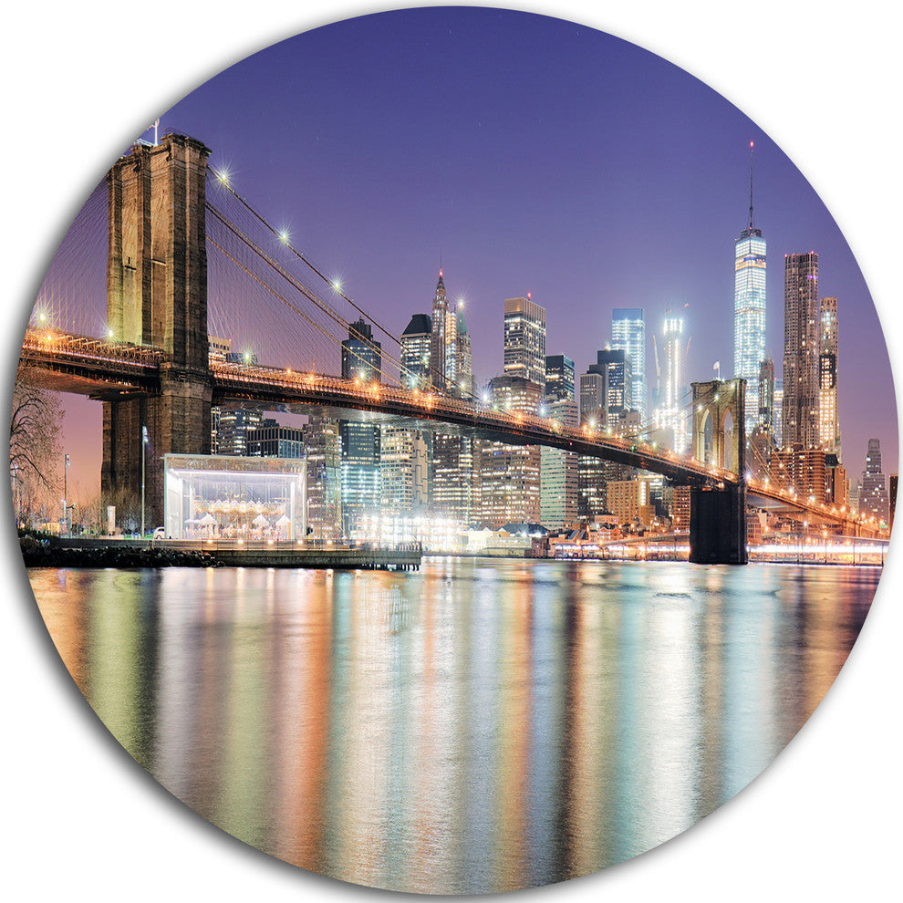 New York City With Freedom Tower, Cityscape Disc Metal Wall Art, 11"