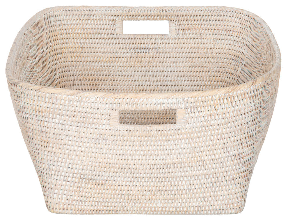La Jolla Rattan Oblong Storage Basket, Large, White-Wash