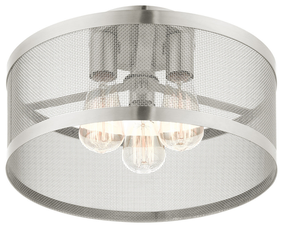 Livex Lighting Industro 3 Light Brushed Nickel Medium Semi-Flush