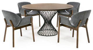 Modrest Theresa Modern Round Walnut and Black Table