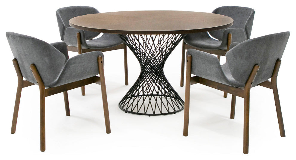 Modrest Theresa Modern Round Walnut and Black Table