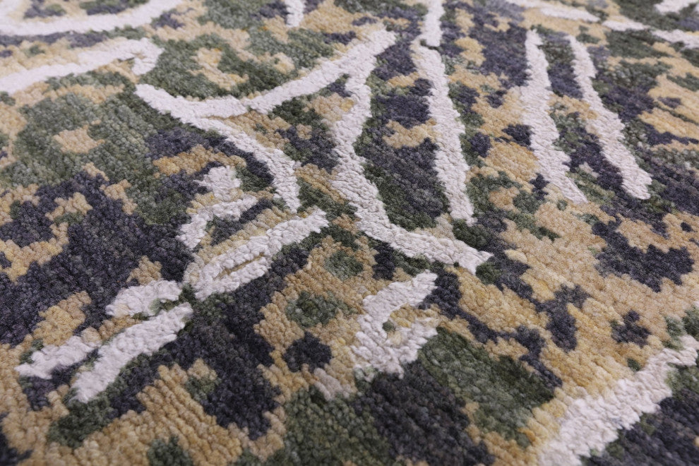 Hand-Knotted Wool and Silk Abstract Rug 8' 11" X 11' 8" Q7078