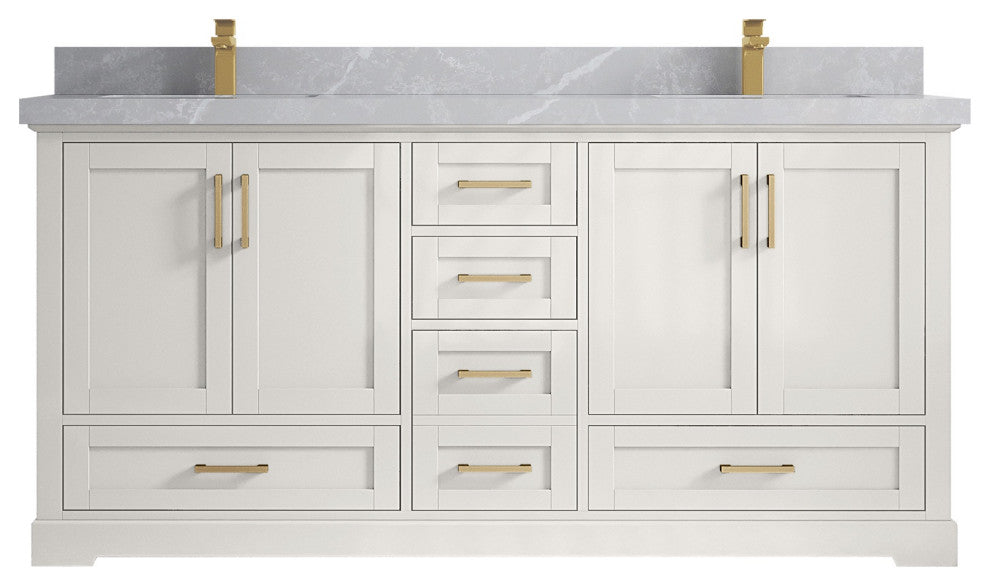 Boston 72" Double Sink Bath Vanity in Alabaster 2" Pearl Gray