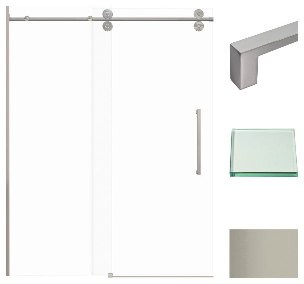 Teegan Sliding Shower Door, Fixed, Clear Glass, Brushed Stainless, Sabrina