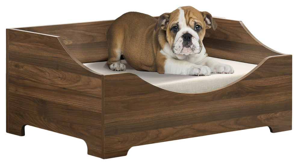 Wooden Modern Comfy Pet Bed With Cushion, Brown