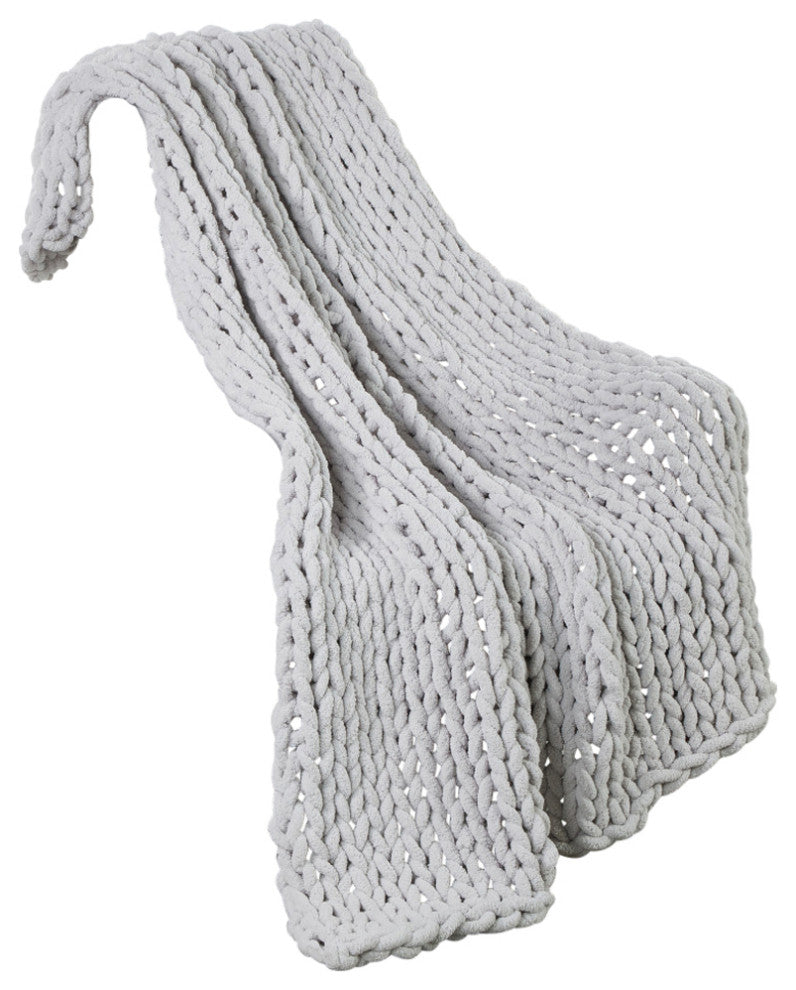 Kathy Ireland Chunky Knit Throw Blanket, Light Grey