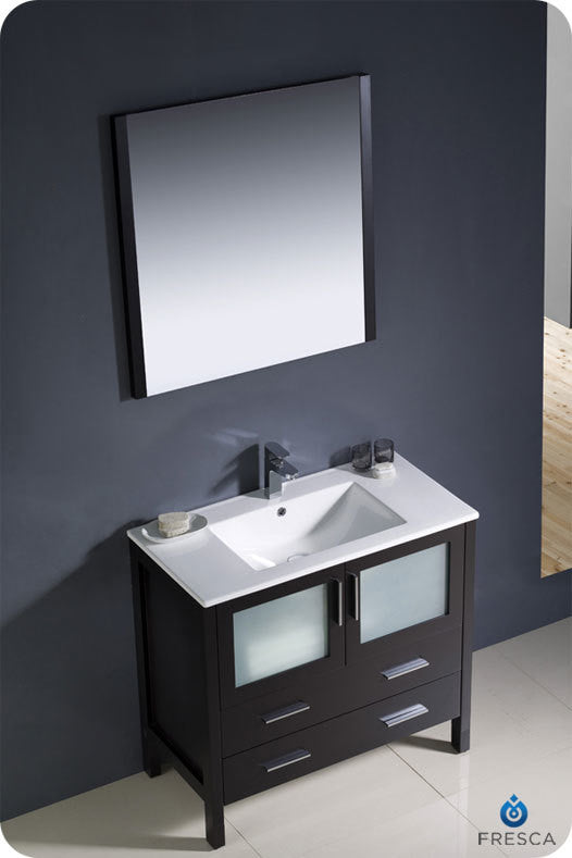 Torino 36" Espresso Modern Bathroom Vanity With Integrated Sink, FFT1030BN