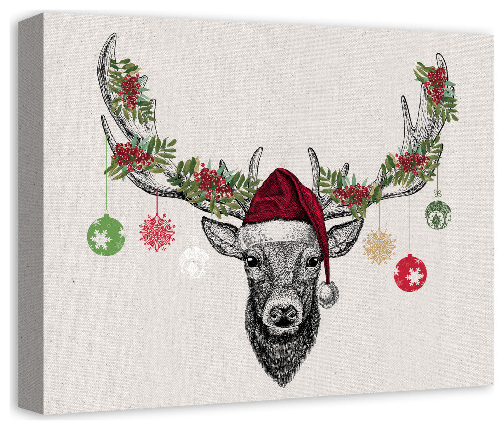 Christmas Deer Antler Ornaments 16x20 Canvas Wall Art