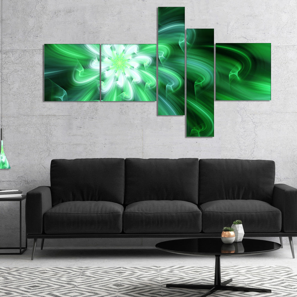 Large Green Exotic Flower Petals, Floral Canvas Art Print, 60"x32", 5 panels