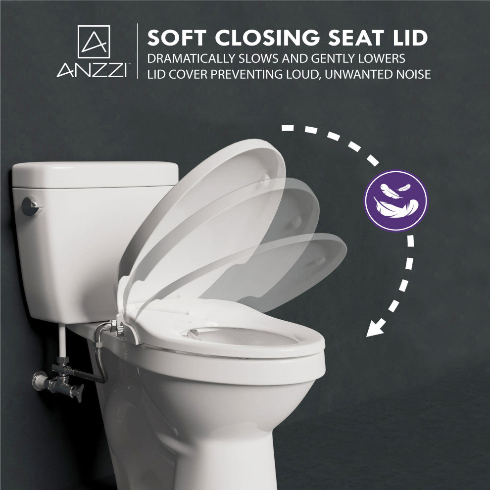 ANZZI White Manual Soft Close Bidet Seat With Dual Nozzle, Elongated Toilets