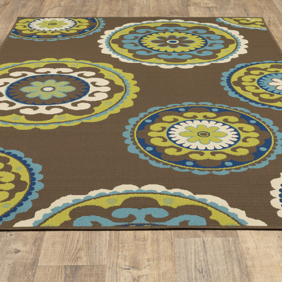 Oriental Weavers Caspian Brown/Green Medallion Indoor/Outdoor Rug 8'6"X13'