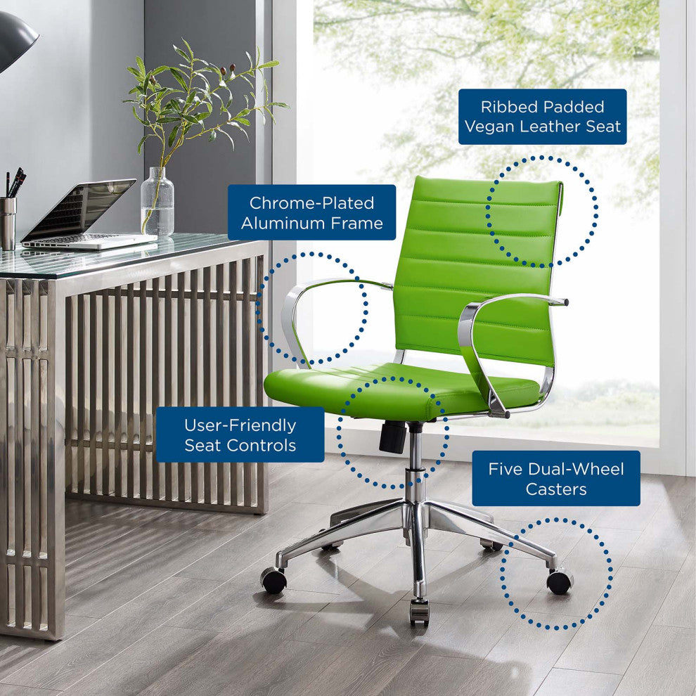 Computer Work Desk Chair, Faux Leather, Green, Modern, Home Business Office