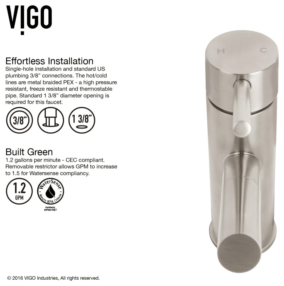 VIGO Noma 8" H Single Handle Single Hole Bathroom Faucet, Brushed Nickel