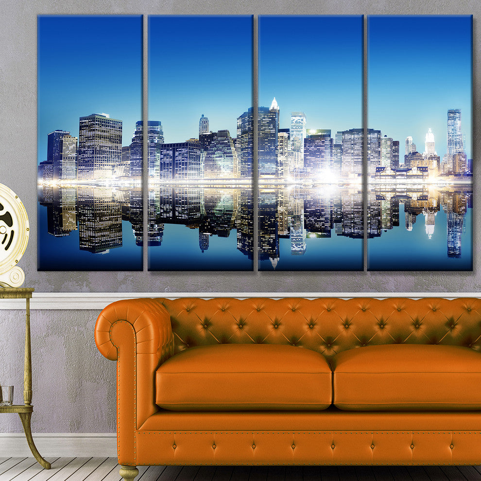Skyscraper on New York City, Cityscape Canvas Art Print, 48"x28", 4 Panels