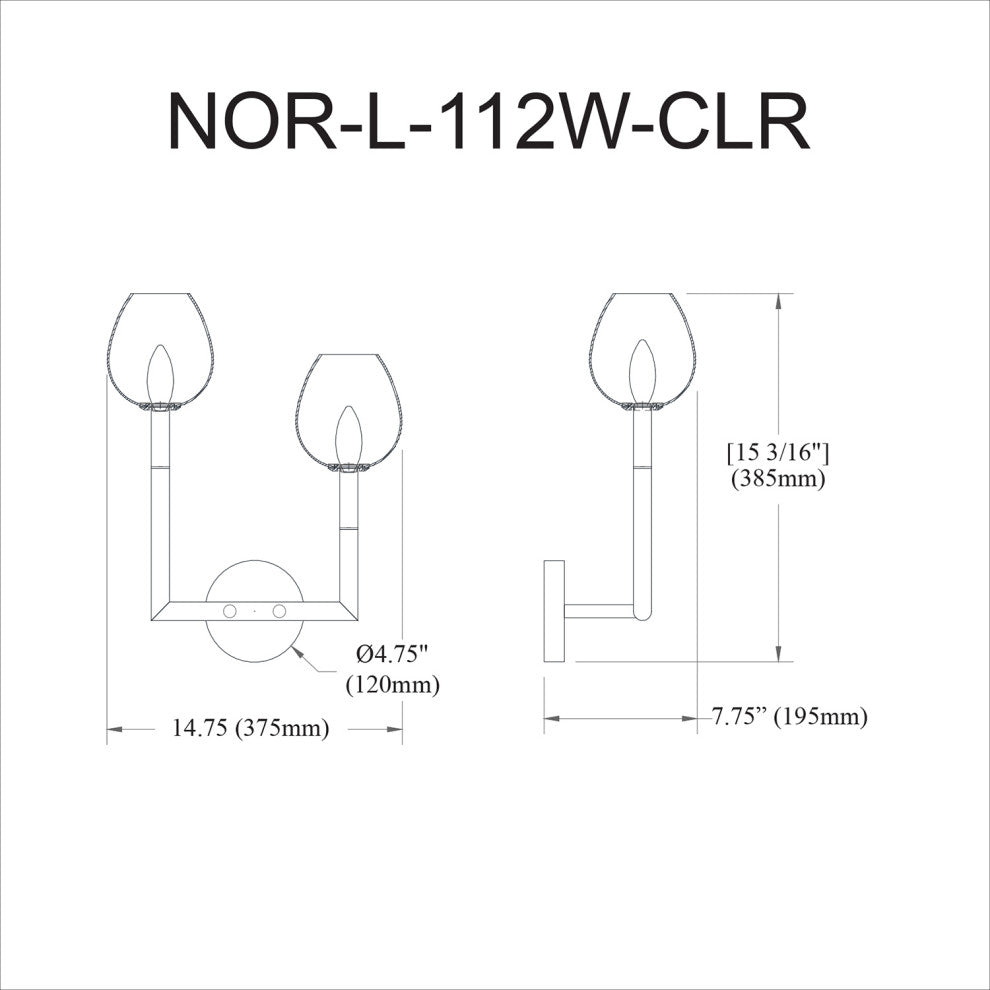 Nora 2 Light Wall Sconce, Left, Matte Black, Clear Glass