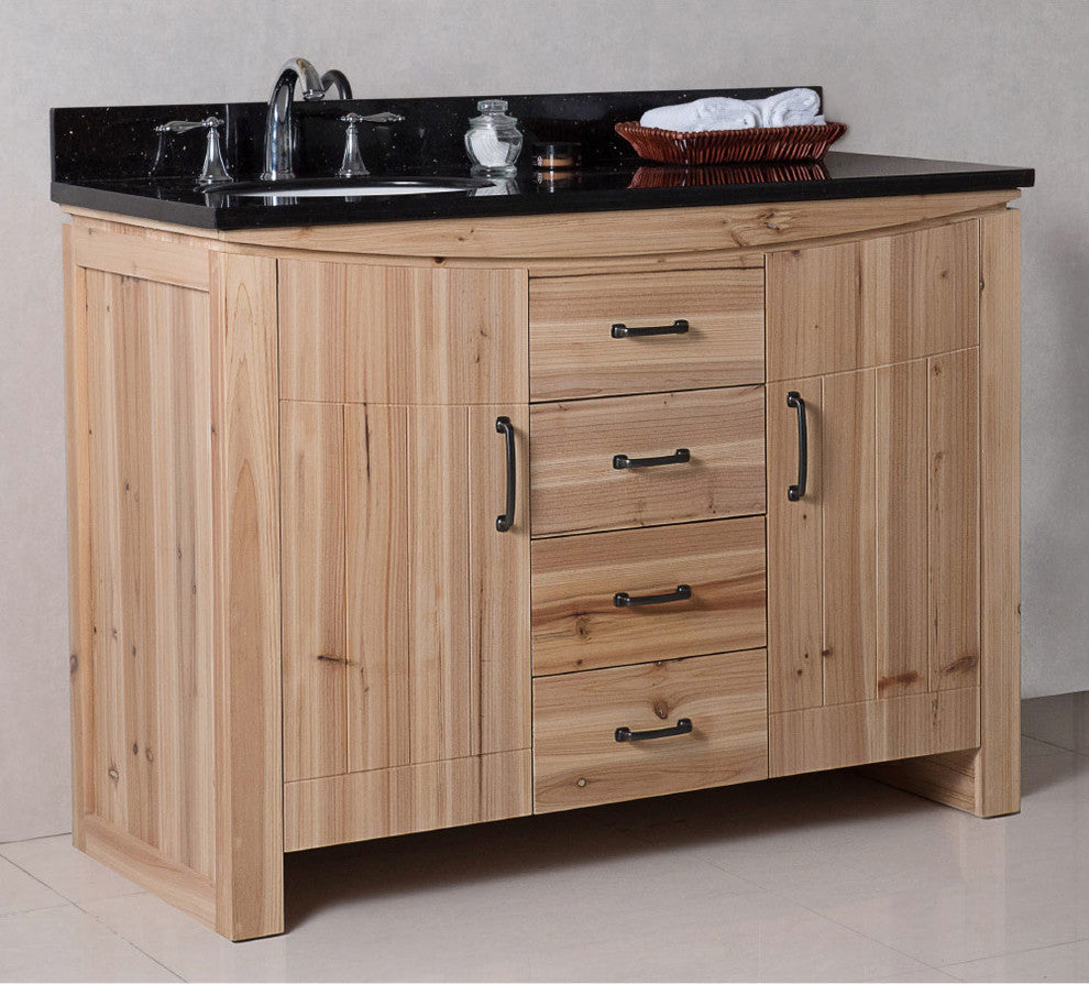 Wallace Solid Fir Single-Sink Vanity, Left Sink, 48", Black Galaxy Top