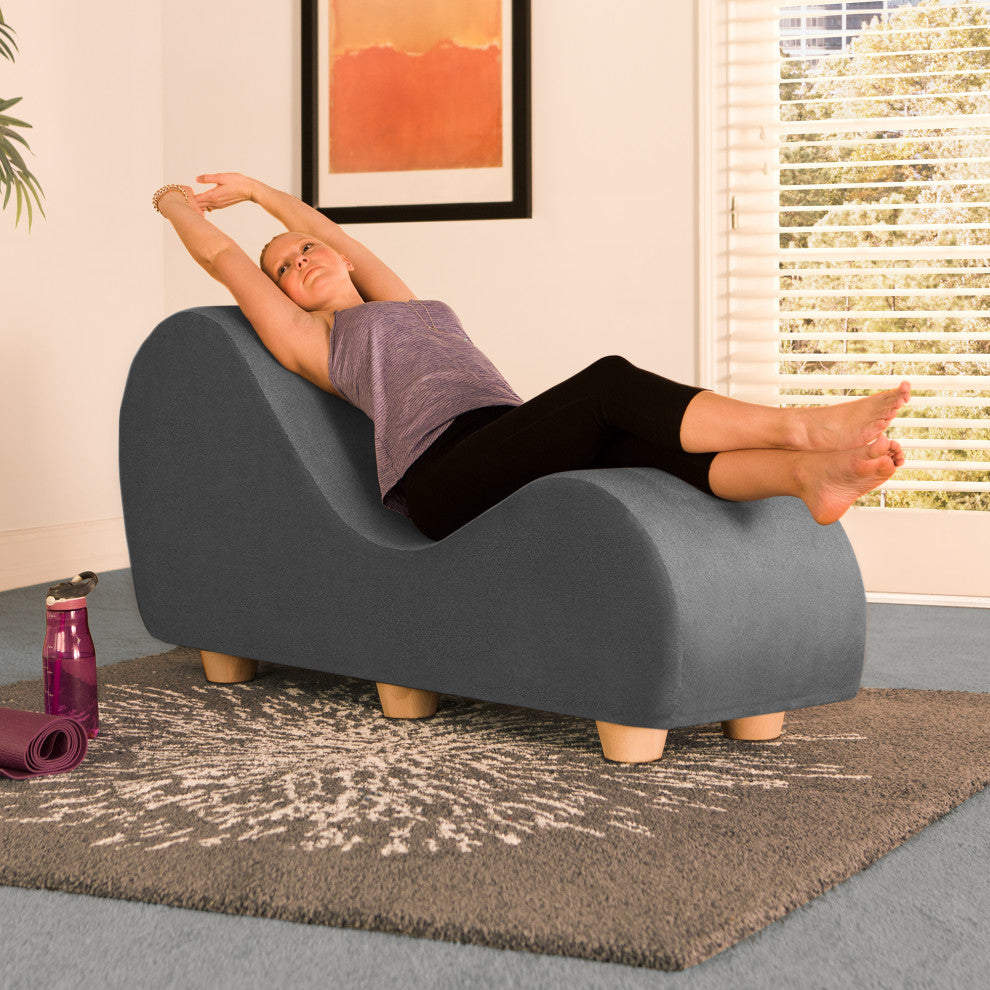 Avana Yoga Chaise Lounge With Maple Feet, Pewter