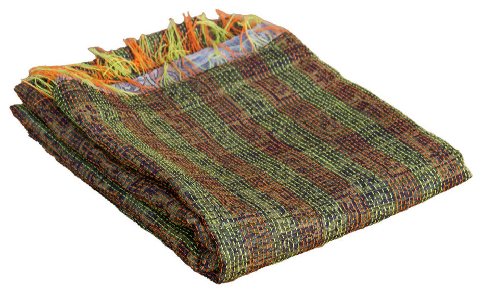 Silk Kantha Throw (Neon Stitching)