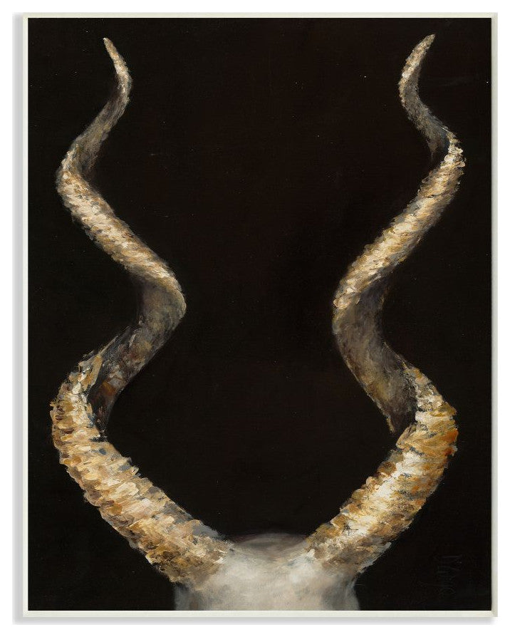 Goat Horns Shadow Black Gold Animal Painting, 10"x15"