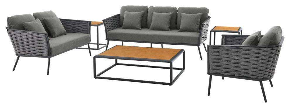 Lounge Sectional Sofa Chair Table Set, Aluminum, Modern, Outdoor, Gray