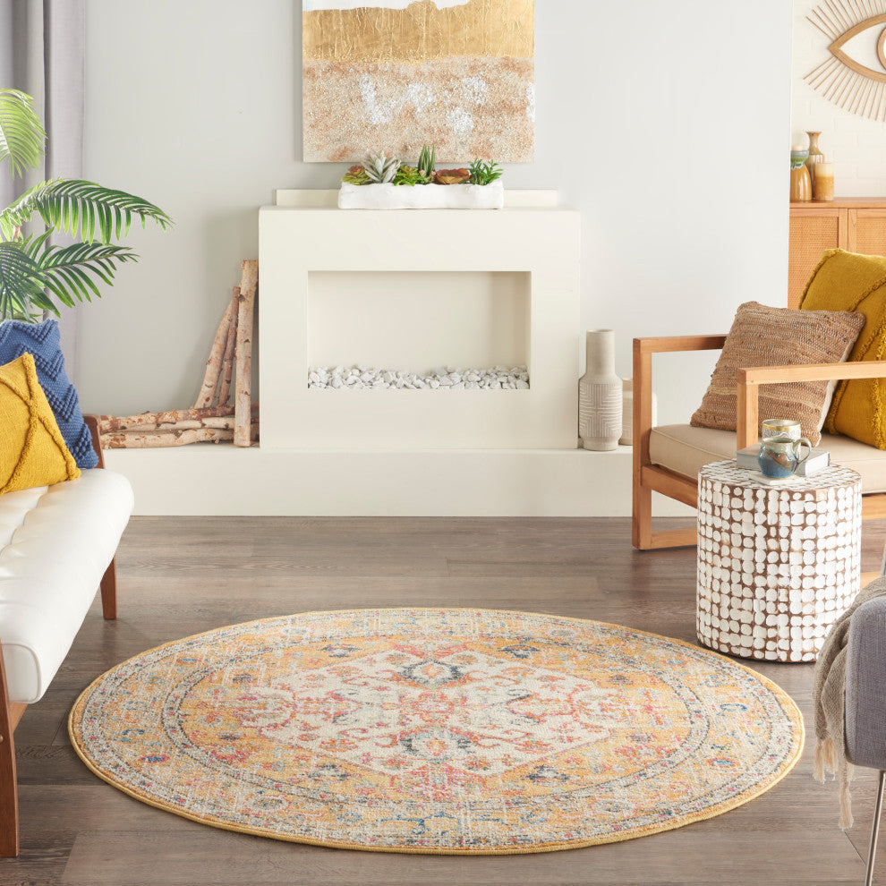 Nourison Passion 4' x Round Ivory/Yellow Bohemian Indoor Area Rug