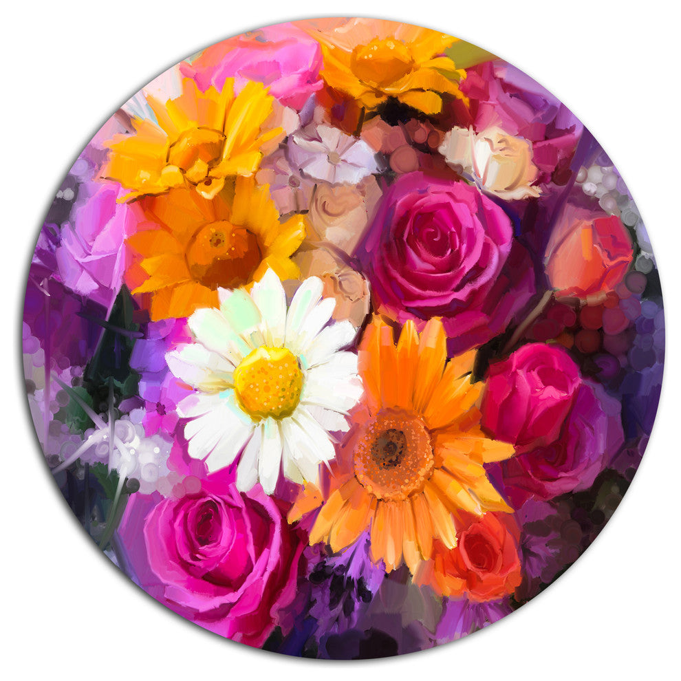 Bouquet Of Flowers Watercolor, Floral Disc Metal Artwork, 11"