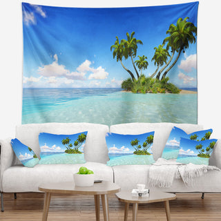 Corals Island under Blue Sky Seascape Wall Tapestry, 39"x32"