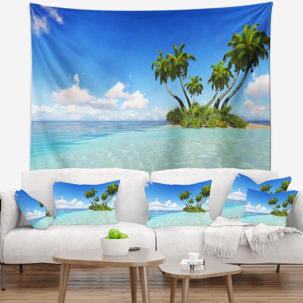Corals Island under Blue Sky Seascape Wall Tapestry, 39"x32"