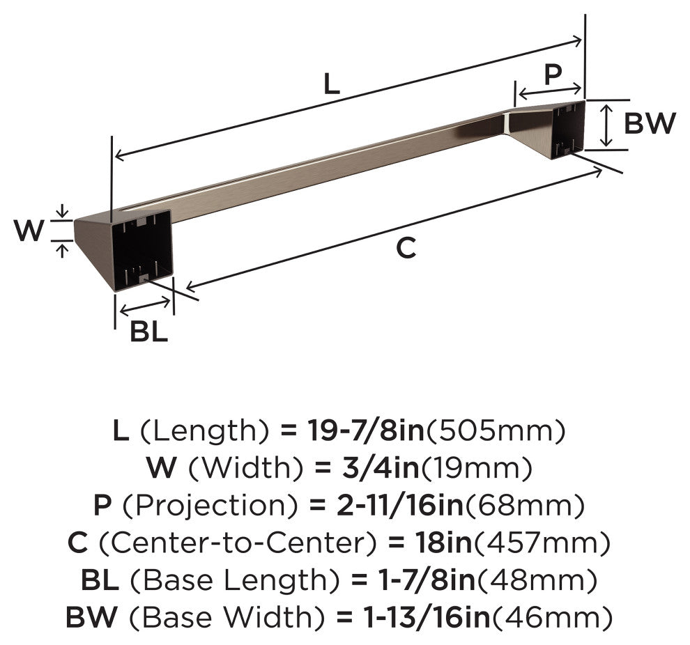 Amerock Blackrock Contemporary Towel Bar, Brushed Nickel, 18" Center-to-Center