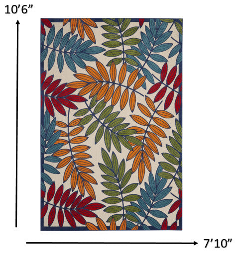 8' X 11' Ivory And Blue Floral Indoor Outdoor Area Rug