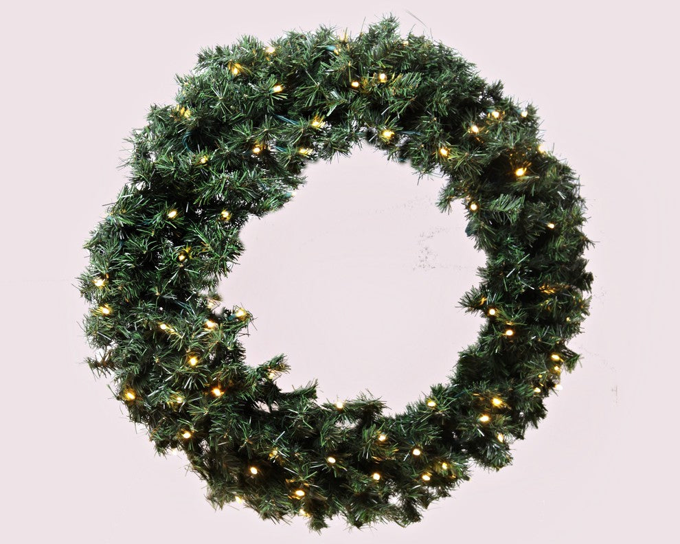 2' Pine Wreath Pre-Lit With Warm White LED Lights