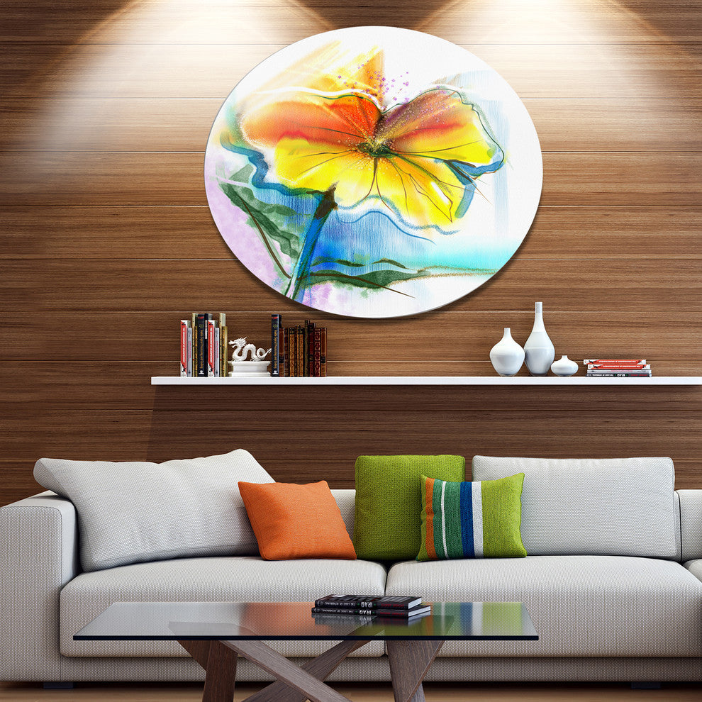 Hand Painted Yellow Pink Red Daisies, Floral Round Metal Wall Art, 23"