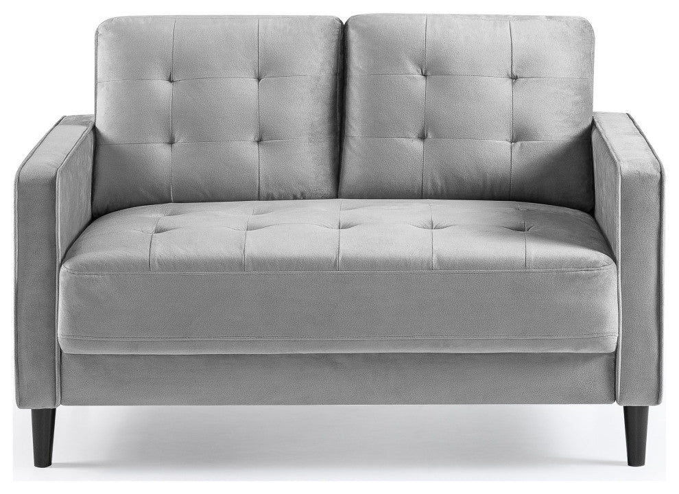 Comfortable Loveseat, Tapered Legs & Deep Tufted Seat With Track Arms, Gray