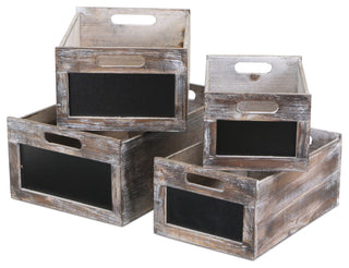 Set of 4 wood crates with front chalkboards