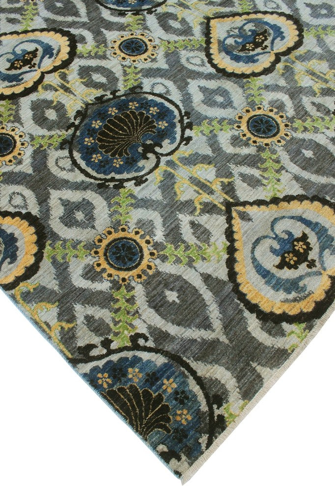 Aria Fine Chobi Addae Gray and Blue Rug, 9'1x12'2