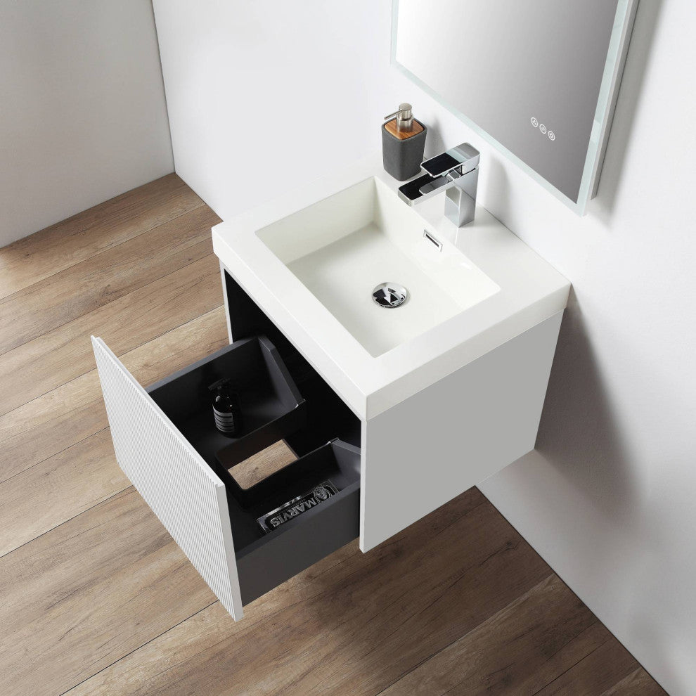 Floating Bathroom Vanity with Sink, Wall Mounted Vanity, White, 20'' W/ Sink