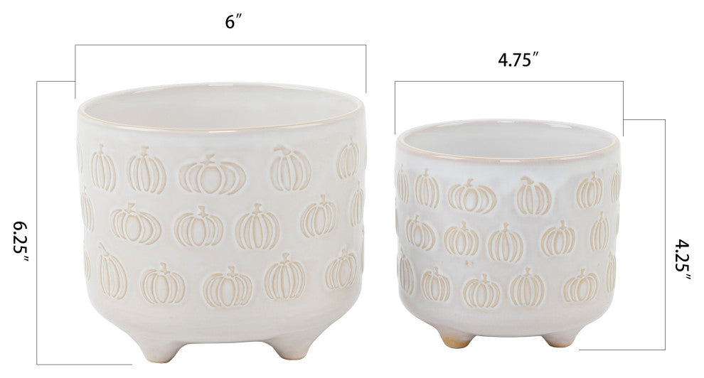 6" and 4.75" All Over Pumpkins Footed Ceramic,Set of 2