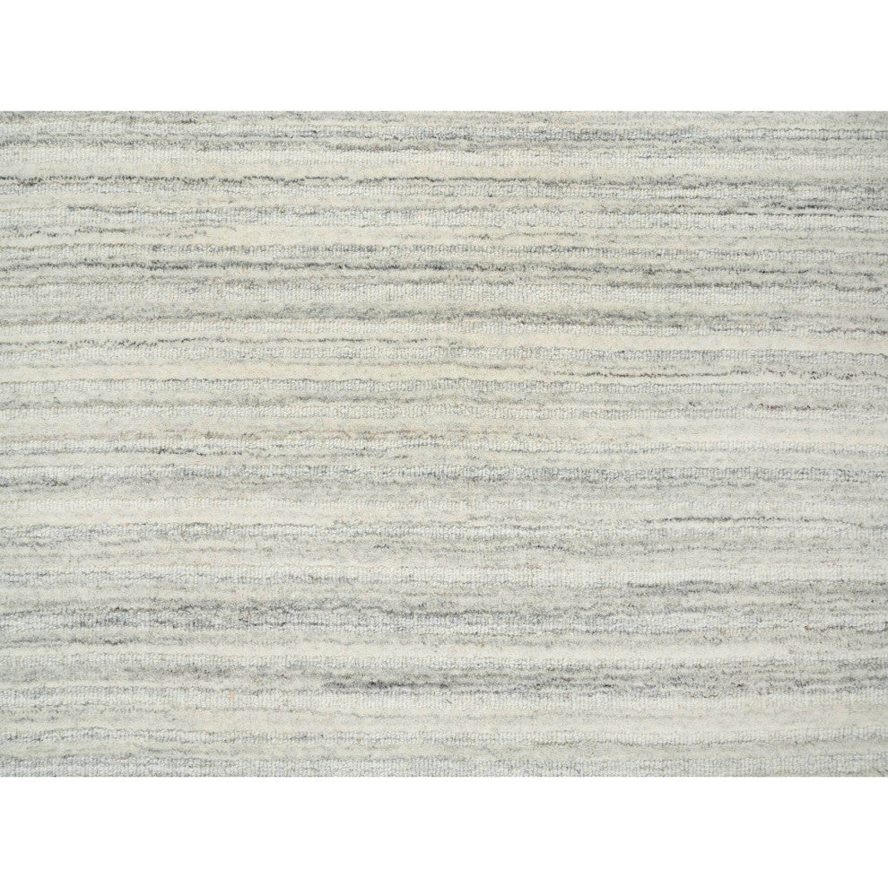 Ivory, Hand Loomed, Undyed Natural Wool Modern Design Round Rug, 6'1"x6'1"