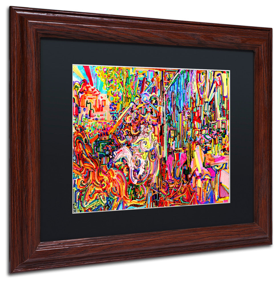 Josh Byer 'Awe Rides A Burning Steed' Art, Wood Frame, Black Mat, 14x11