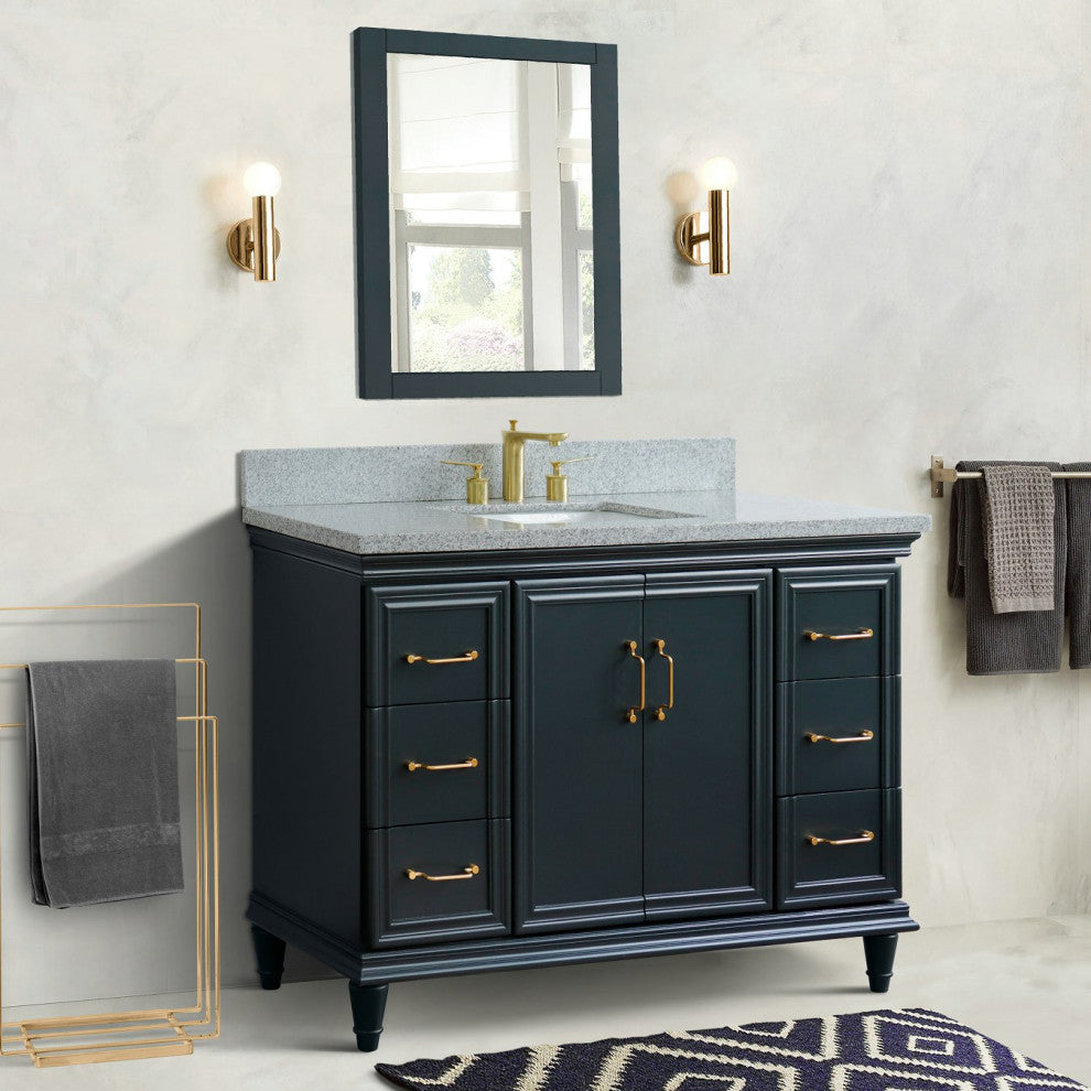 49" Single Sink Vanity, Dark Gray Finish With Gray Granite and Rectangle Sink