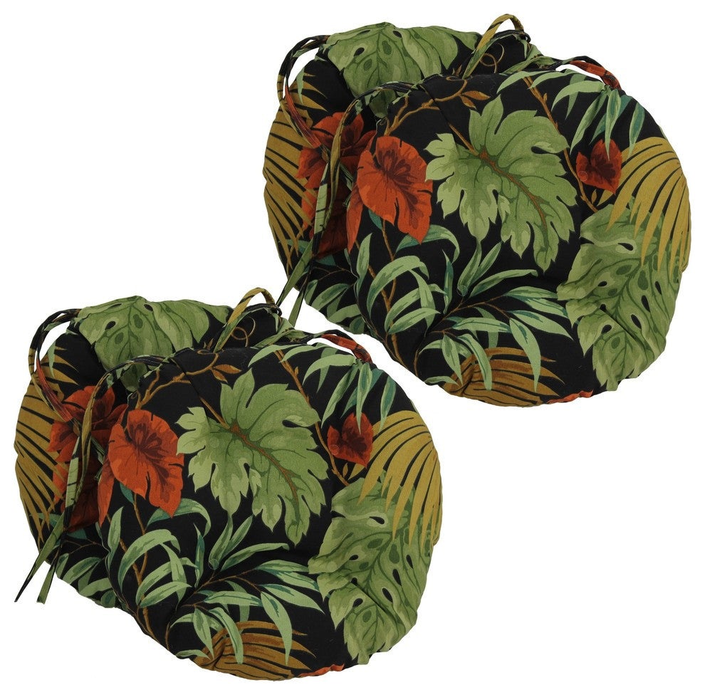 16" Outdoor Spun Polyester Tufted Chair Cushion, Set of 4, Black Tropical