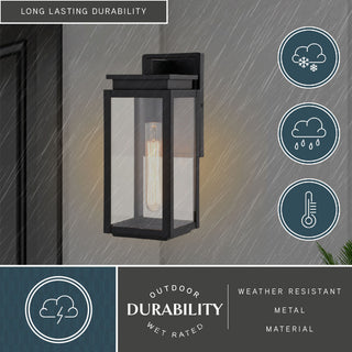 Uptown 1-Light Matte Black Transitional Outdoor Wall Lantern Clear Glass, 5"wx12.5"hx6"d
