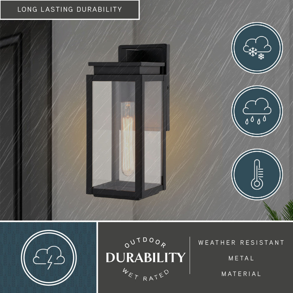 Uptown 1-Light Matte Black Transitional Outdoor Wall Lantern Clear Glass, 5"wx12.5"hx6"d