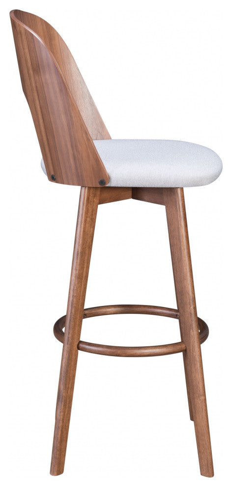 Set of Two Walnut and Light Gray Modern Retro Bar Chairs