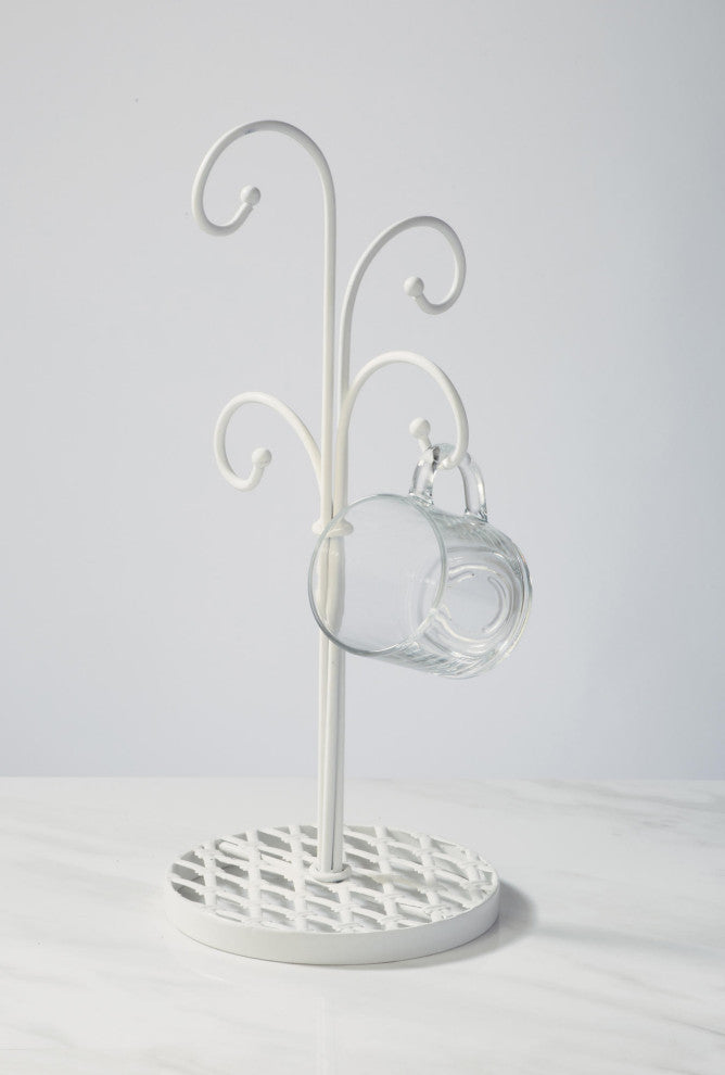 4 Arm Metal Mug Stand, White